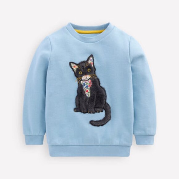 Boden Glacier Blue Cat Applique Sweatshirt NWT - Picture 1 of 5
